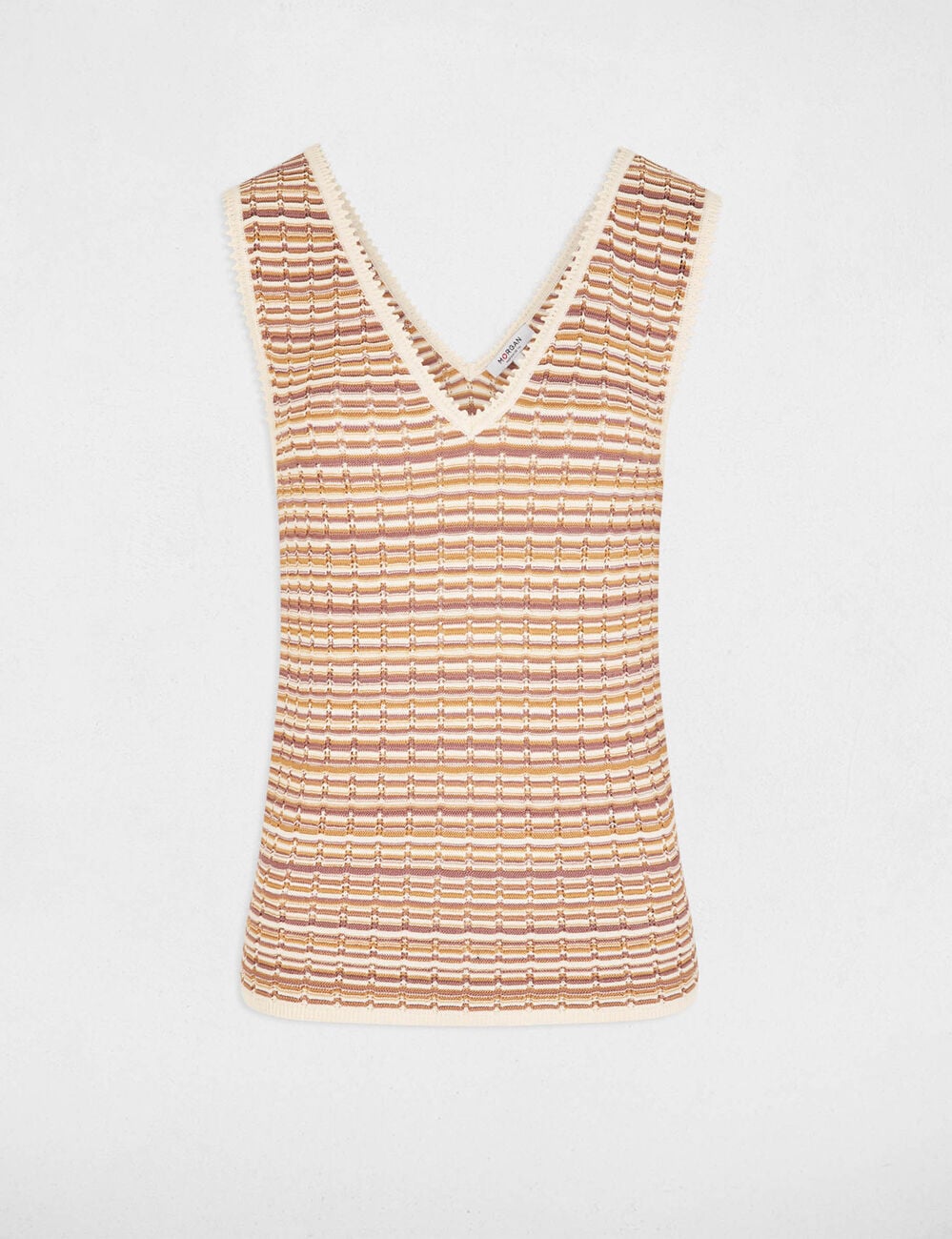 Pull ajust&eacute; col v beige femme