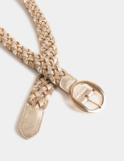 Ceinture tress&eacute;e avec strass jaune or femme