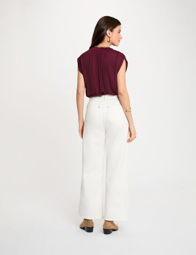 Blouse manches courtes satin prune femme