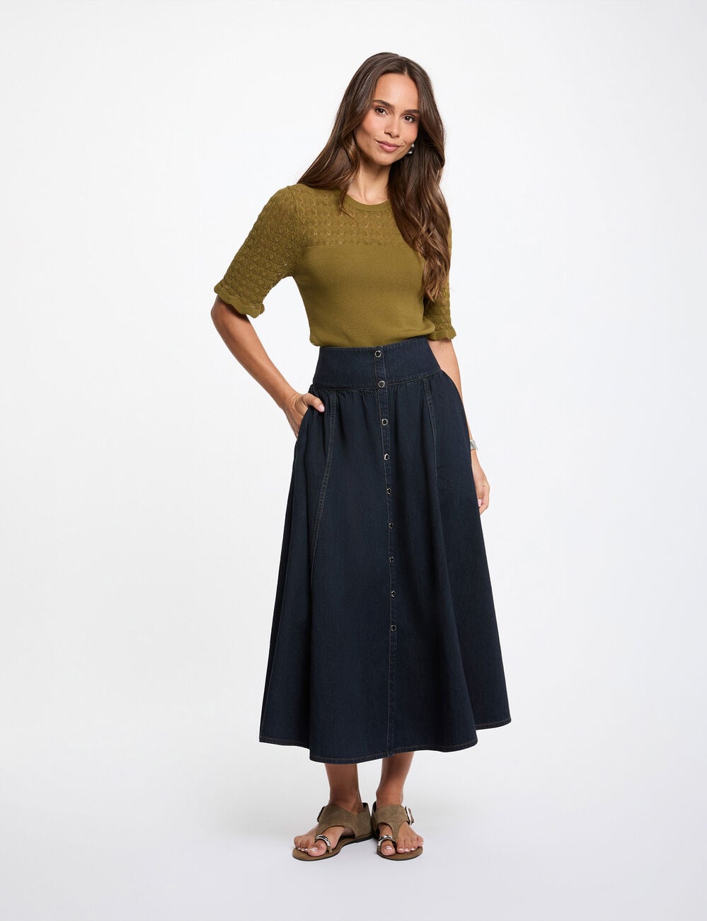 Pull manches courtes vert olive femme