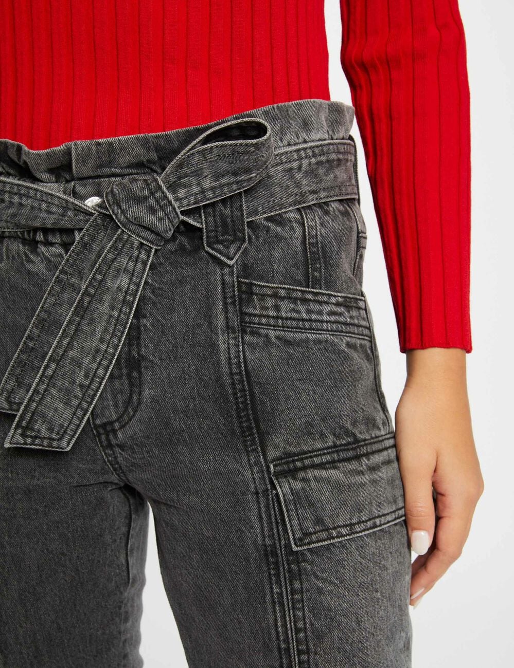 Jeans cargo slim 7/8&egrave;me gris moyen femme