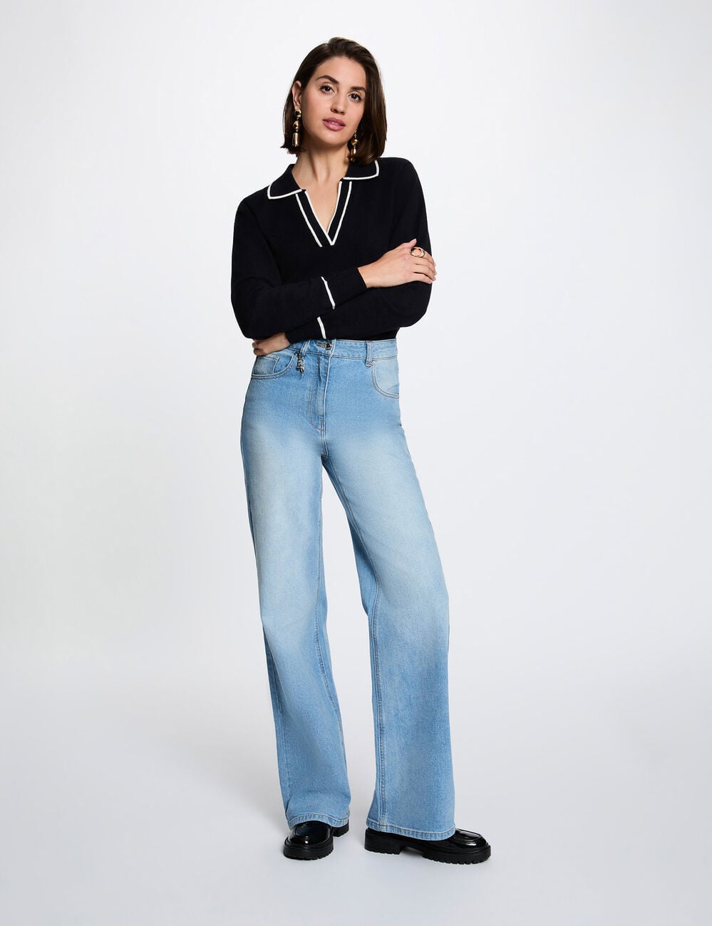 Pull col polo bleu marine femme