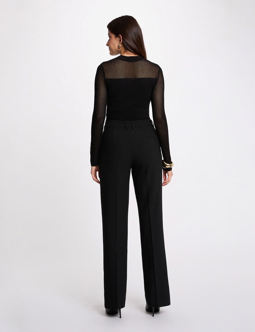 Pull ajour&eacute; col montant noir femme