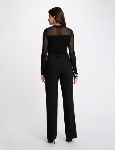 Pull ajour&eacute; col montant noir femme
