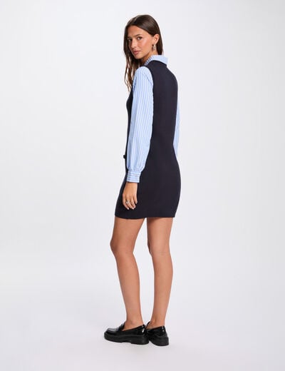 Robe tricot courte cintr&eacute;e bleu marine femme