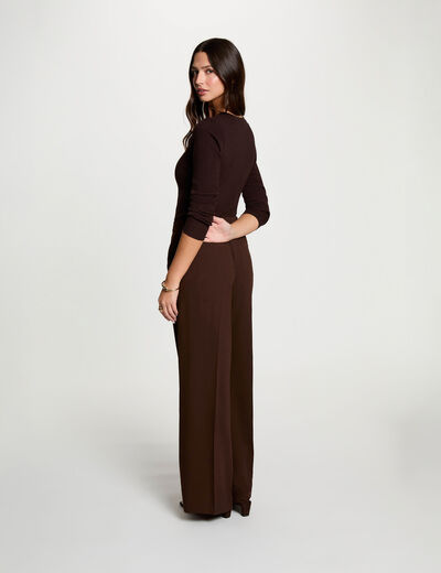 Pantalon large fluide marron fonc&eacute; femme