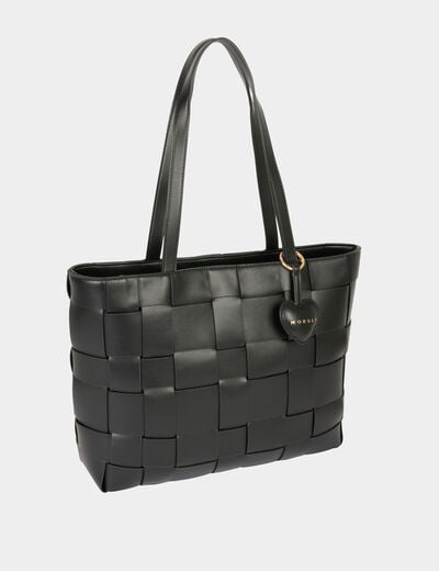 Sac cabas tress&eacute; noir femme