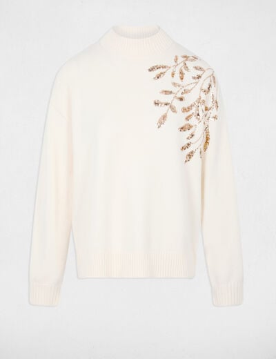 Pull col montant ivoire femme
