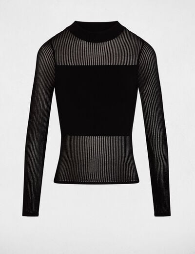 Pull ajour&eacute; col montant noir femme