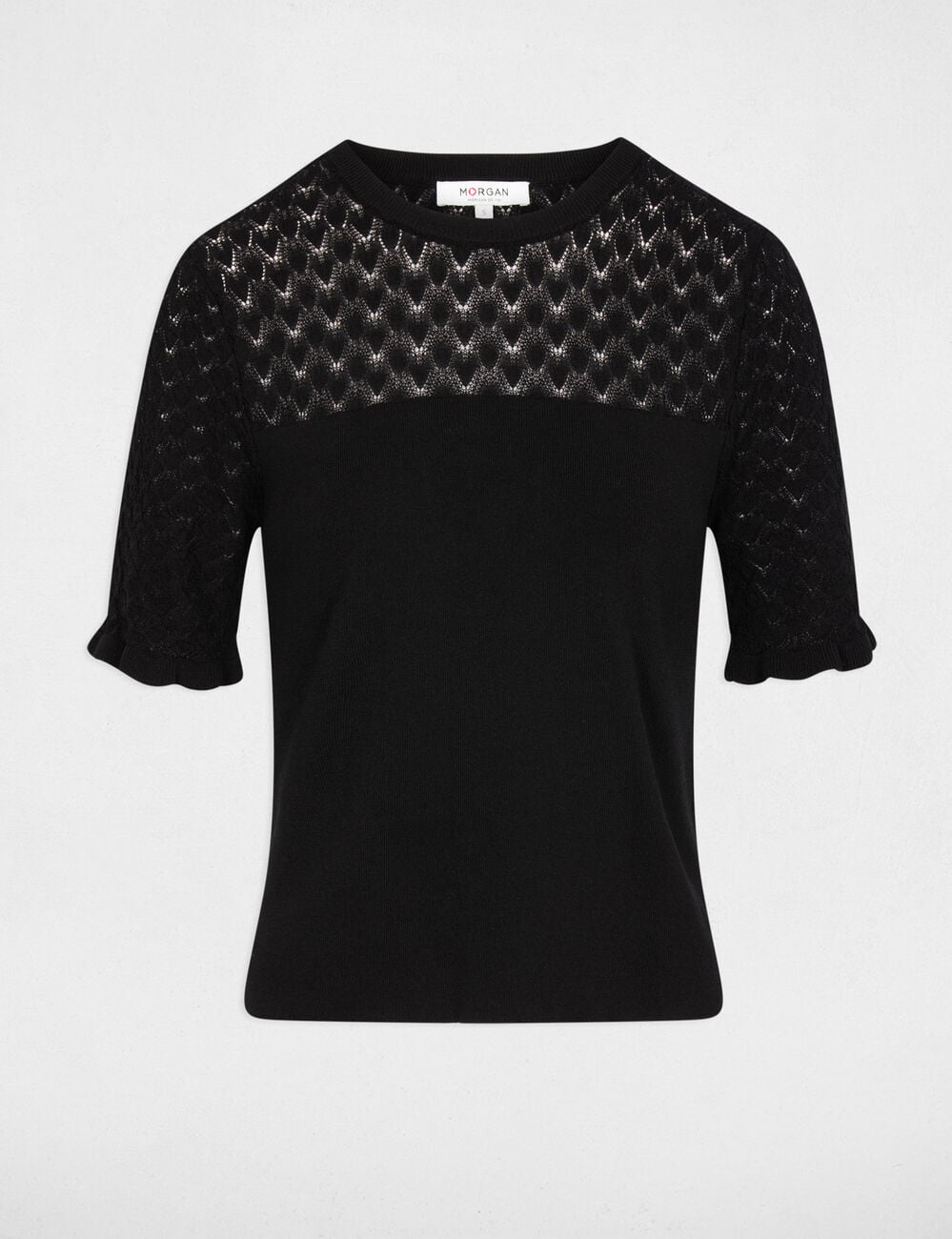 Pull manches courtes noir femme