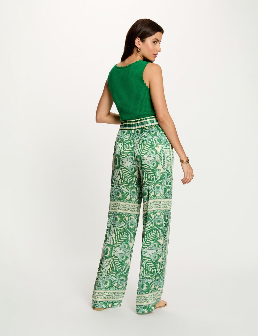 Pantalon large taille haute multicolore femme