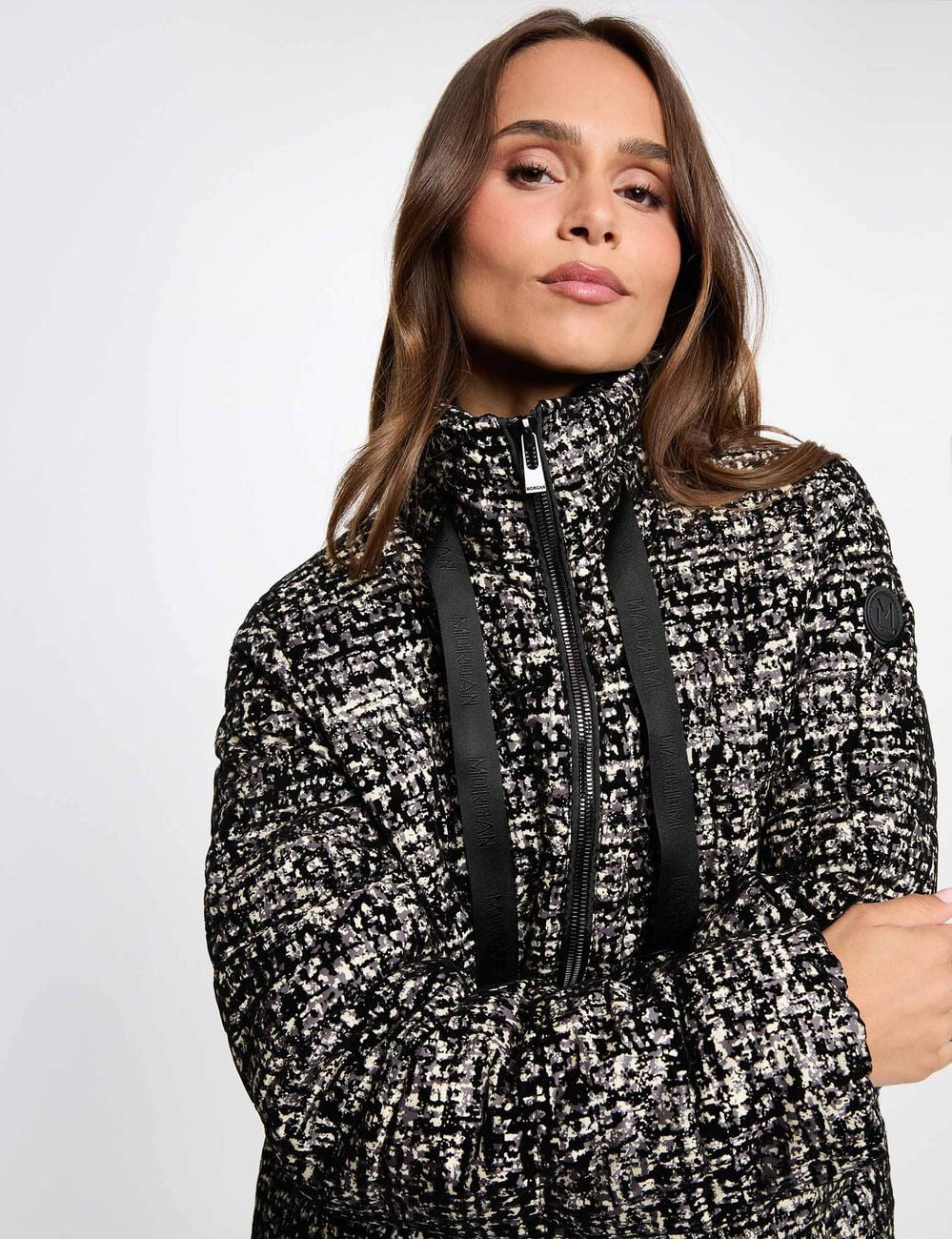 Doudoune tweed col montant multicolore femme