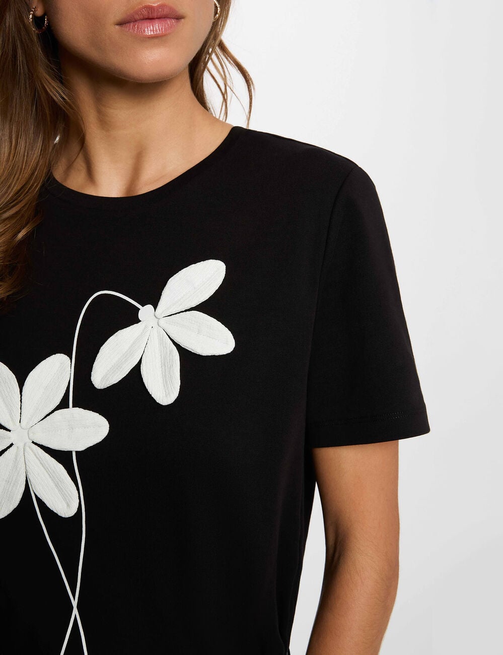 T-shirt droit col rond noir femme