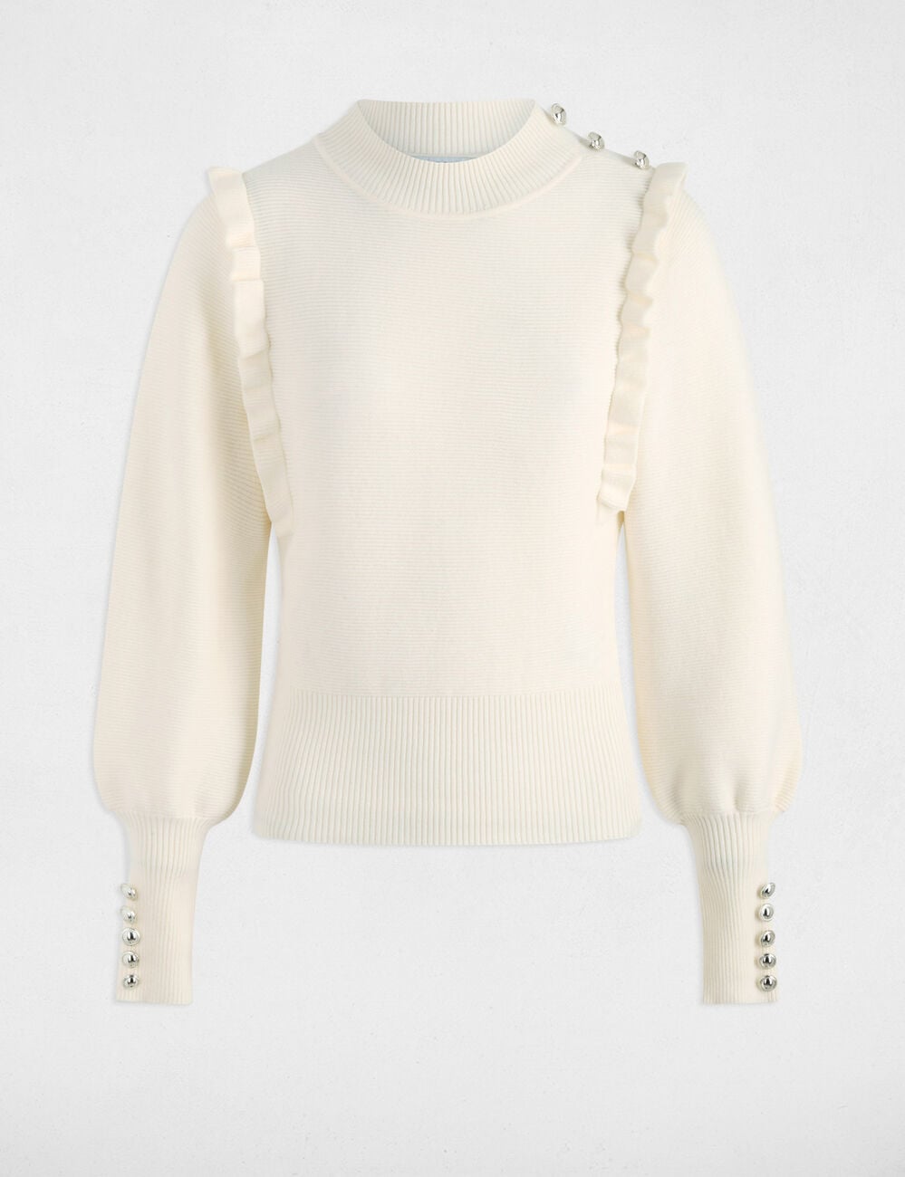 Pull manches longues avec volants ivoire femme