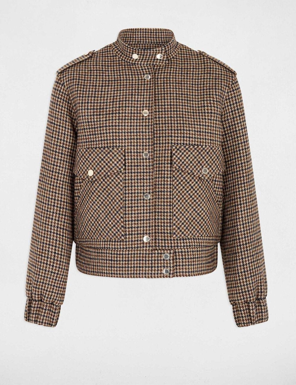 Blouson tweed col mao multicolore femme