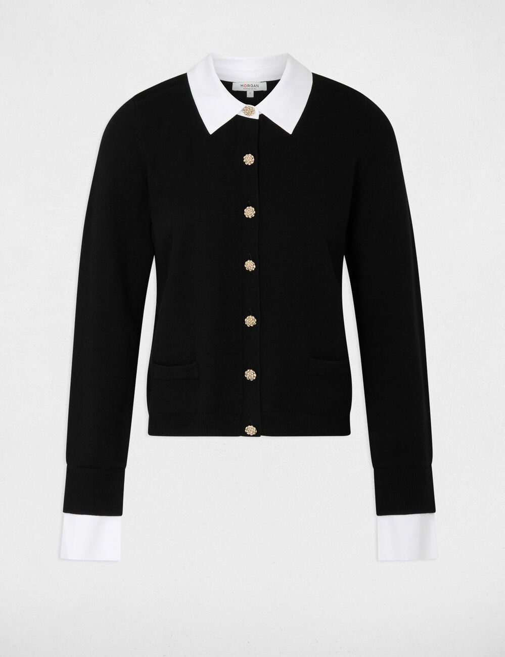 Gilet col chemise noir femme