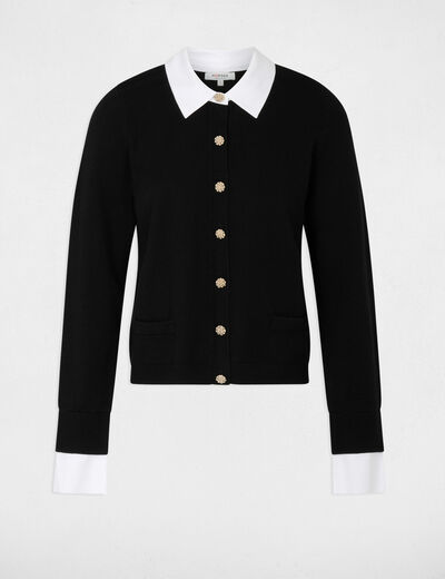 Gilet col chemise noir femme