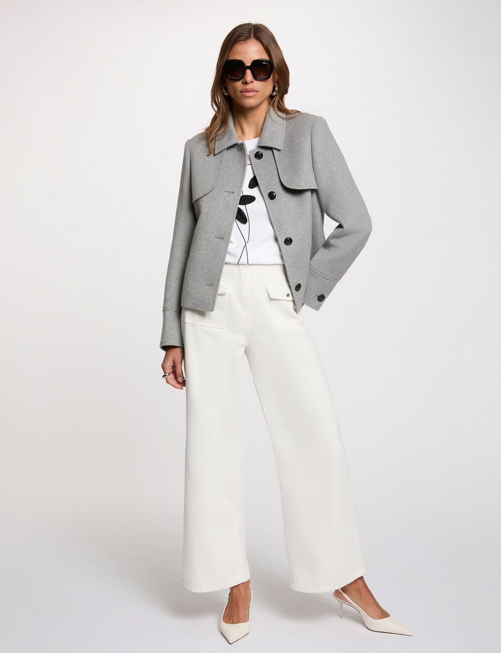 Manteau court ajust&eacute; gris moyen femme
