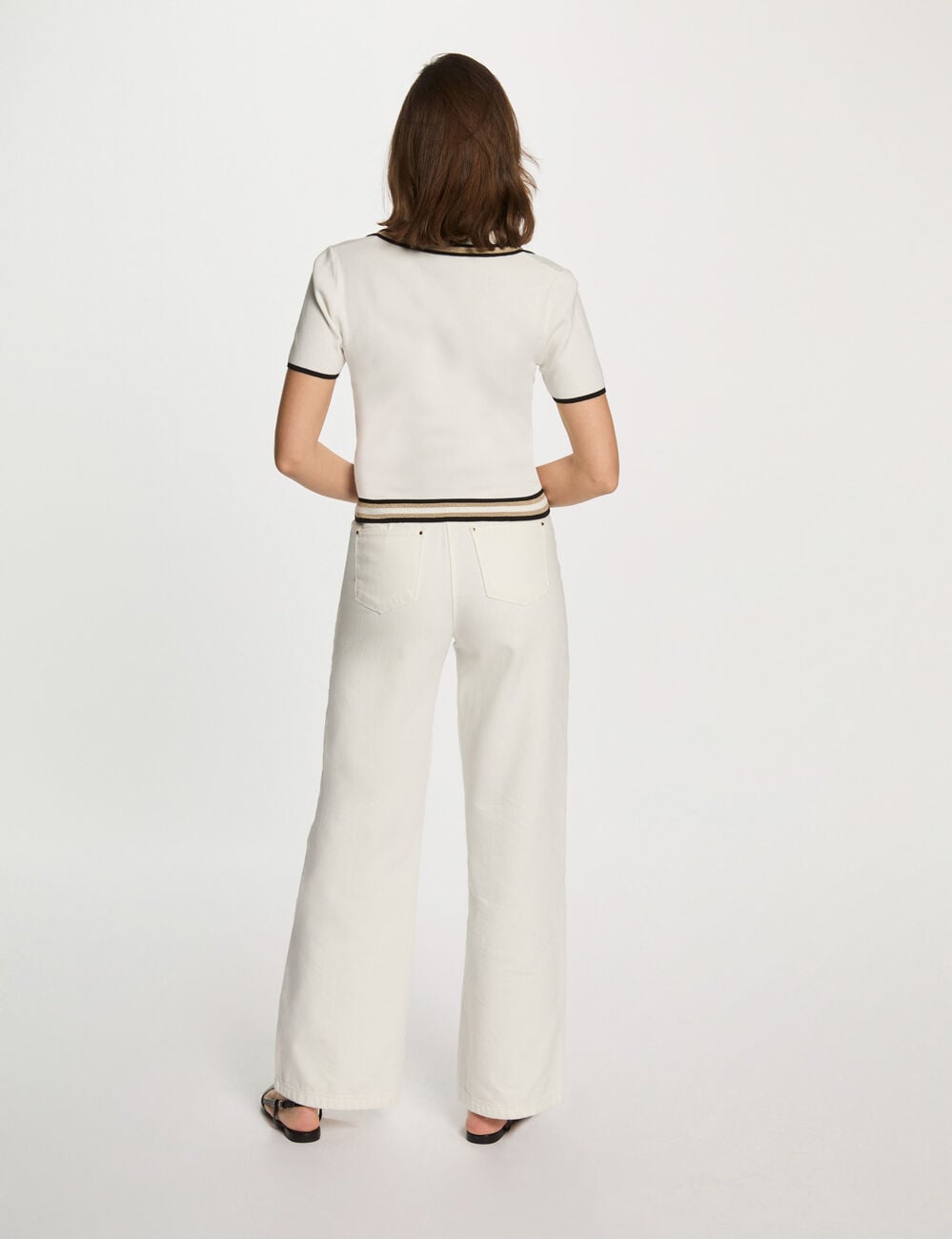 Pull col polo manches courtes blanc femme