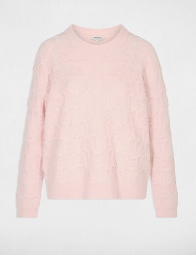 Pull col rond fantaisie rose clair femme