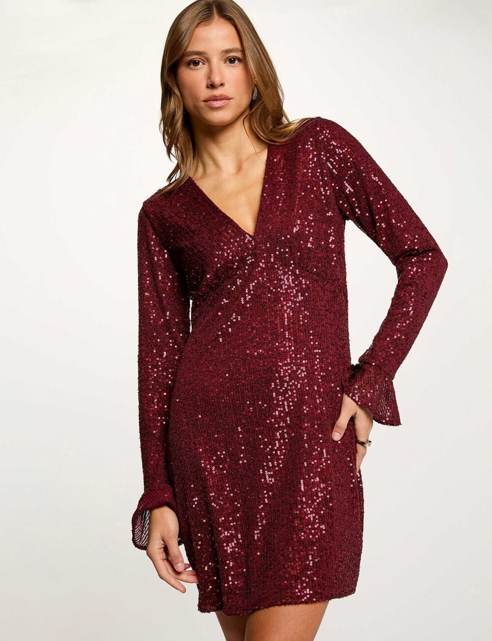 Robe courte &agrave; sequins prune femme