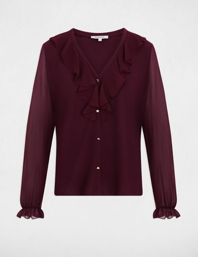 T-shirt voile col v prune femme