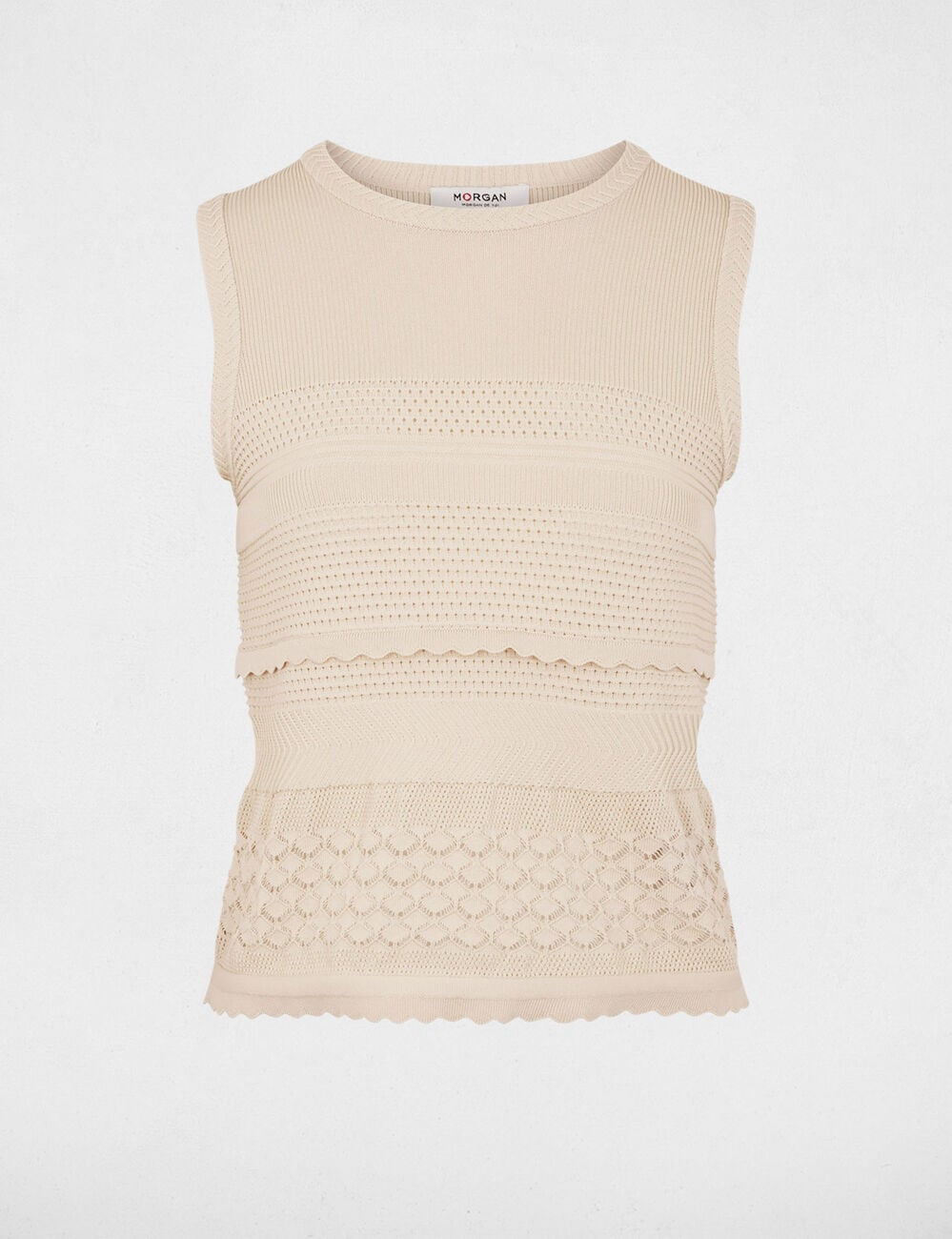 Pull sans manches col rond beige femme