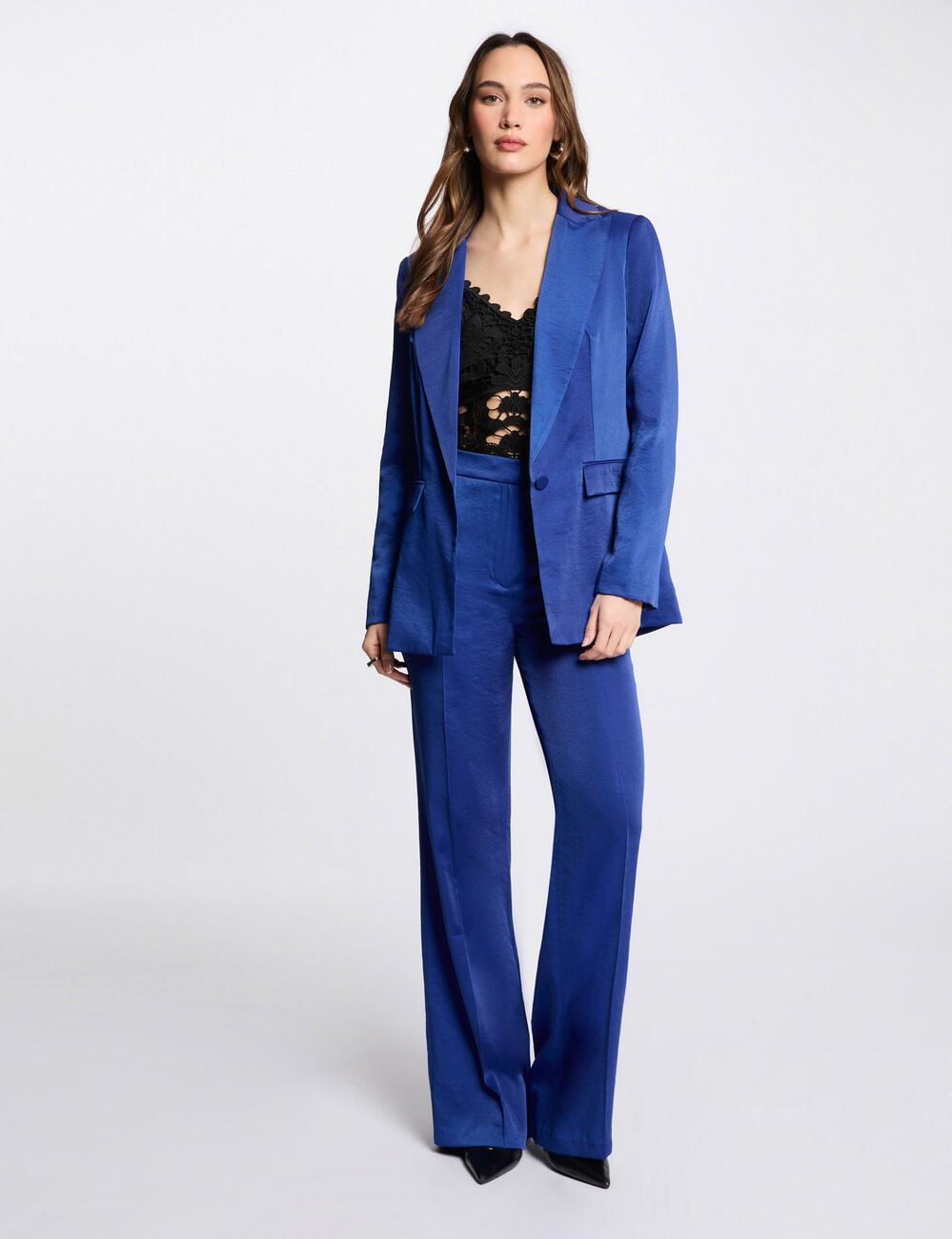 Blazer su&eacute;dine bleu electrique femme