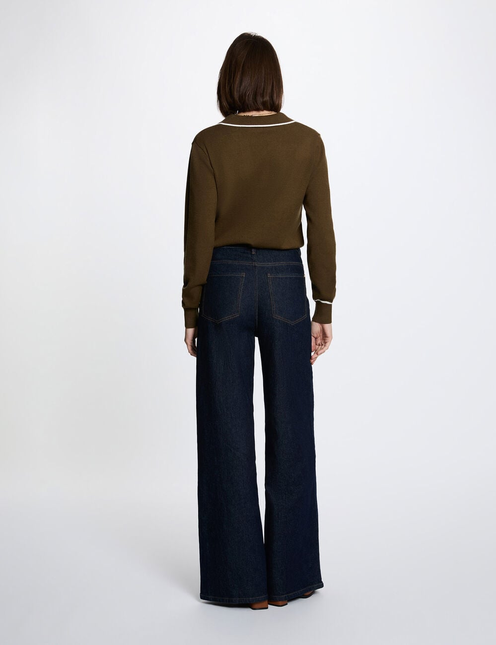 Pull col polo vert kaki femme