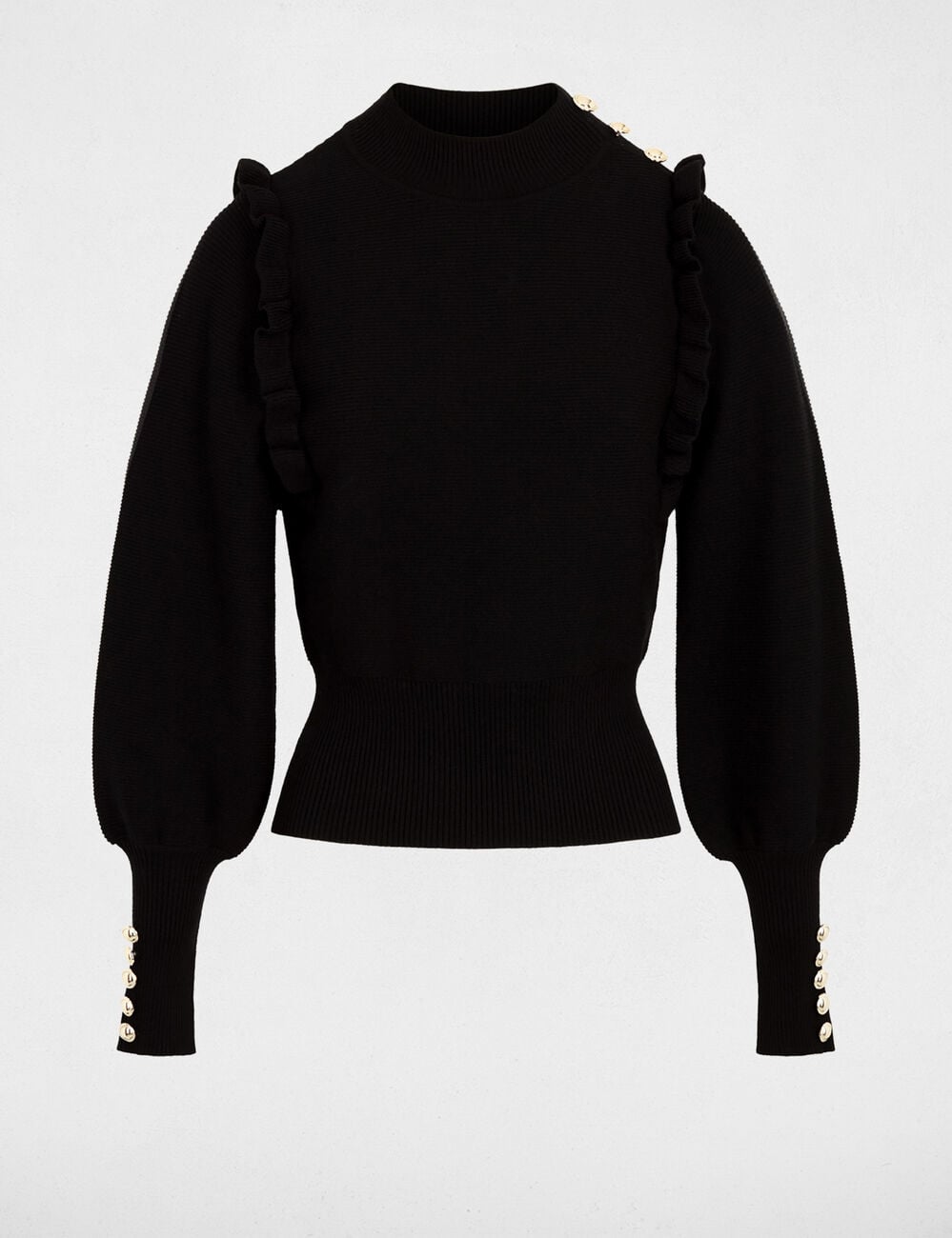 Pull manches longues avec volants noir femme