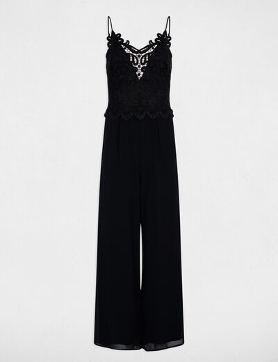 Combinaison dentelle col v noir femme