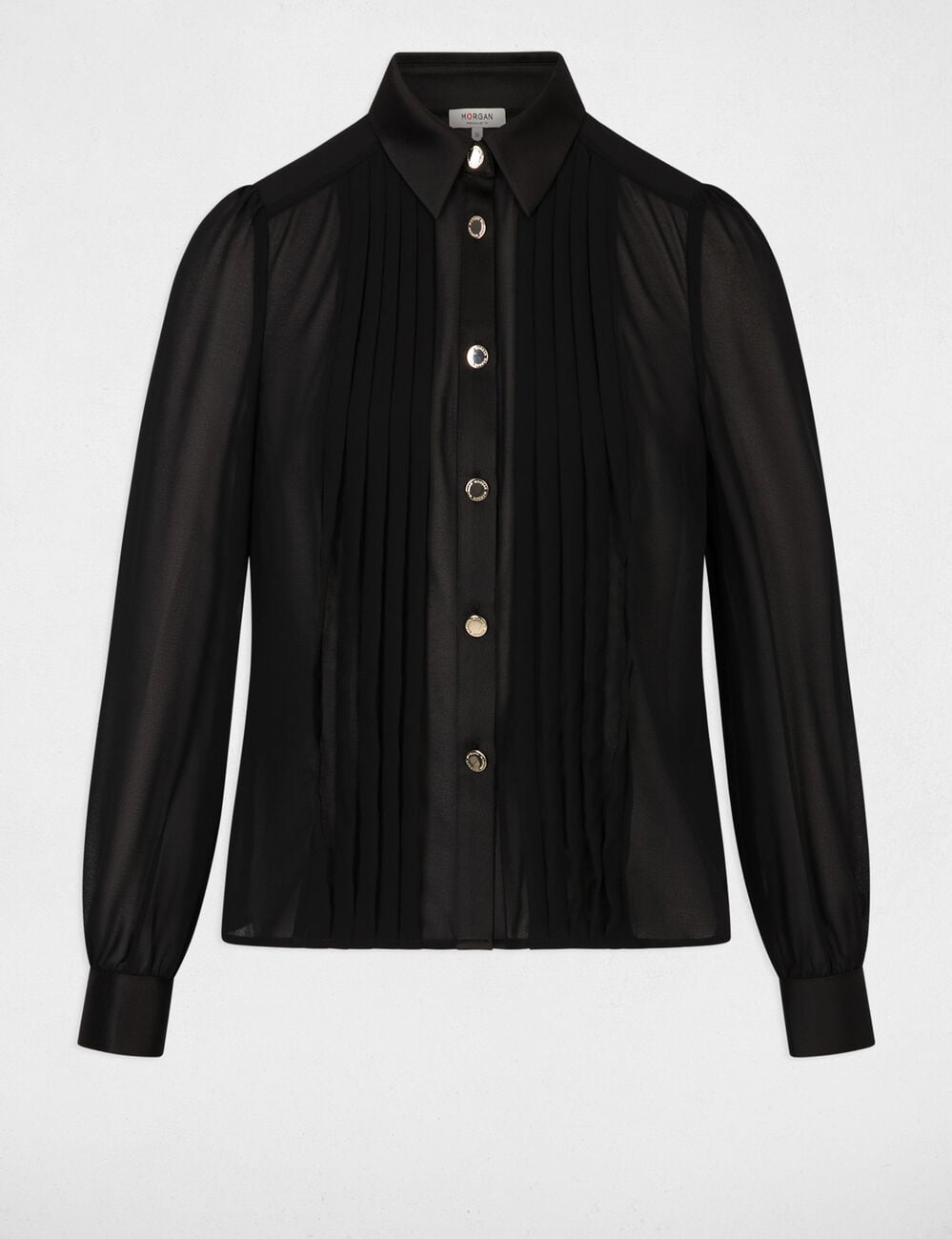 Chemise voile col &agrave; revers noir femme