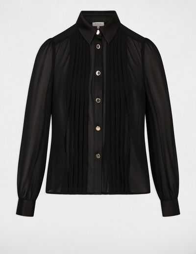 Chemise voile col &agrave; revers noir femme