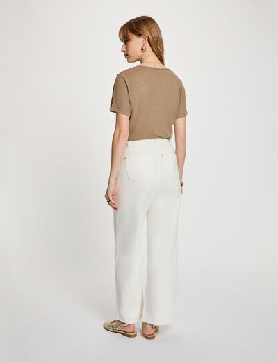T-shirt col v perl&eacute; taupe femme