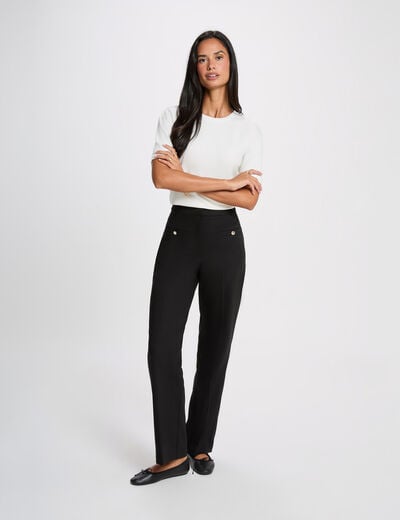 Pantalon large taille haute noir femme