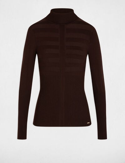 Pull col roul&eacute; ajust&eacute; marron fonc&eacute; femme