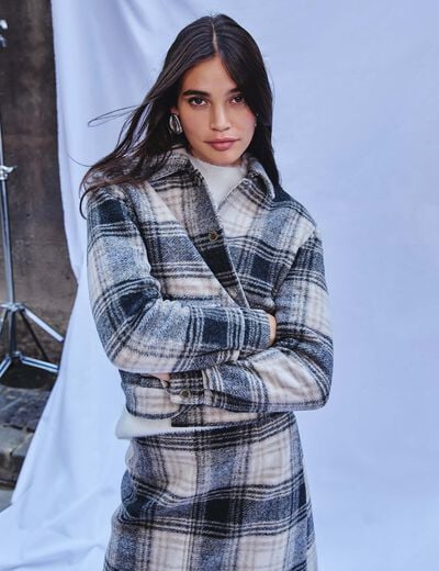 Blouson droit &agrave; carreaux multicolore femme