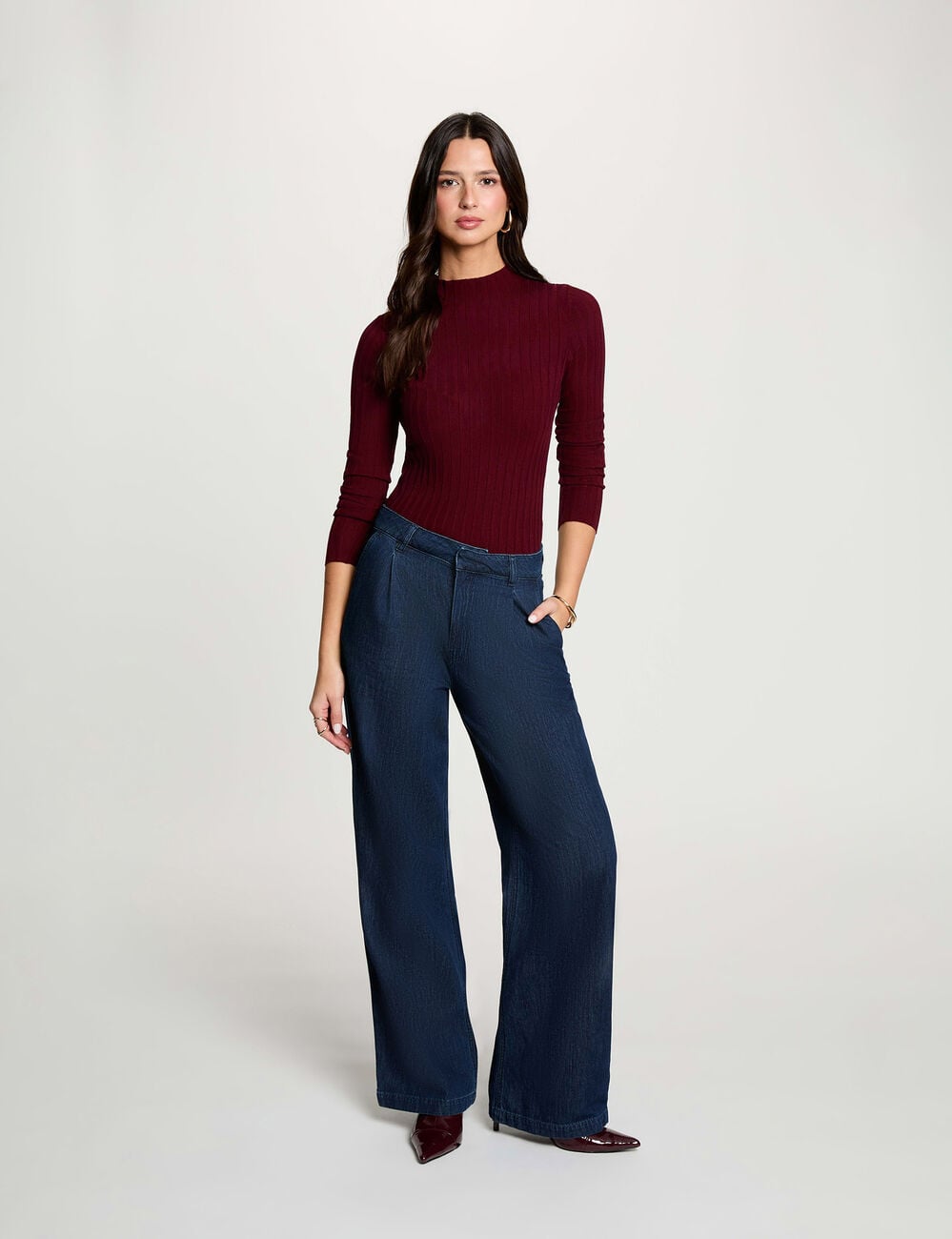 Pull col montant bordeaux femme