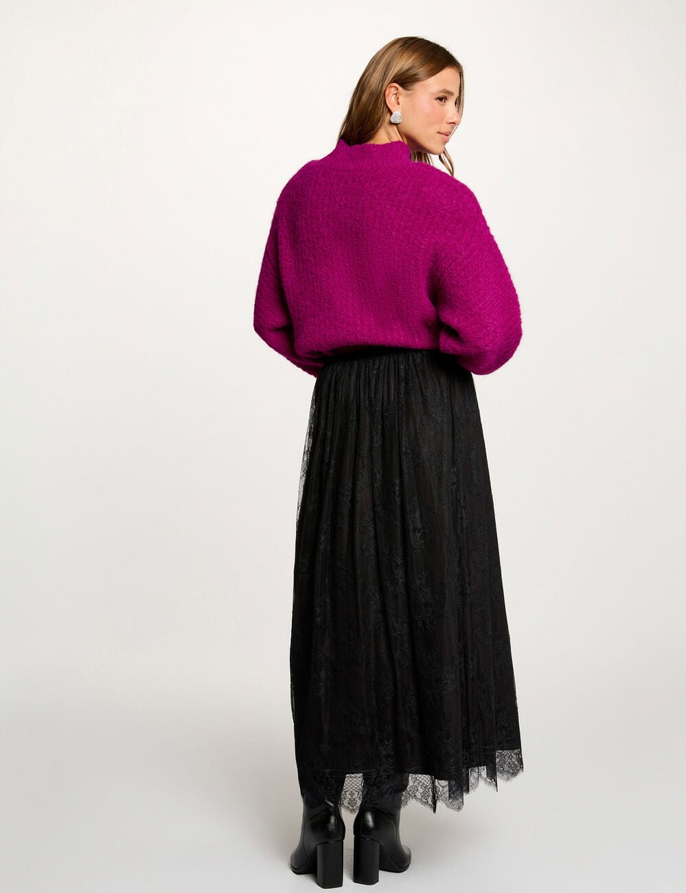 Pull oversize col montant violet femme