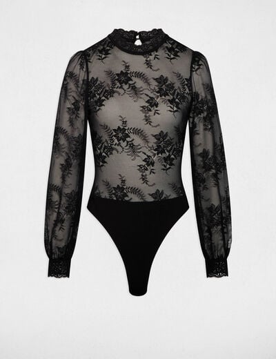 Body dentelle manches longues noir femme
