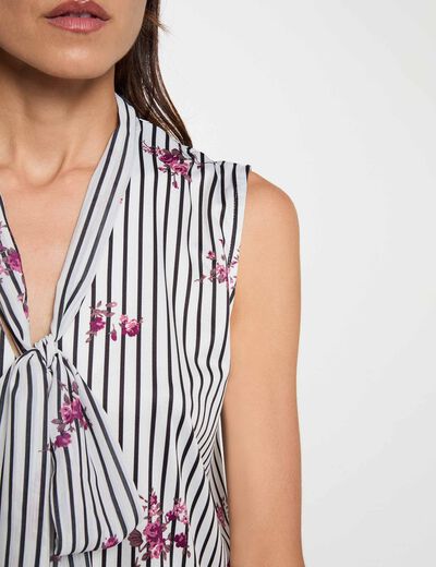 T-shirt col lavalli&egrave;re multicolore femme