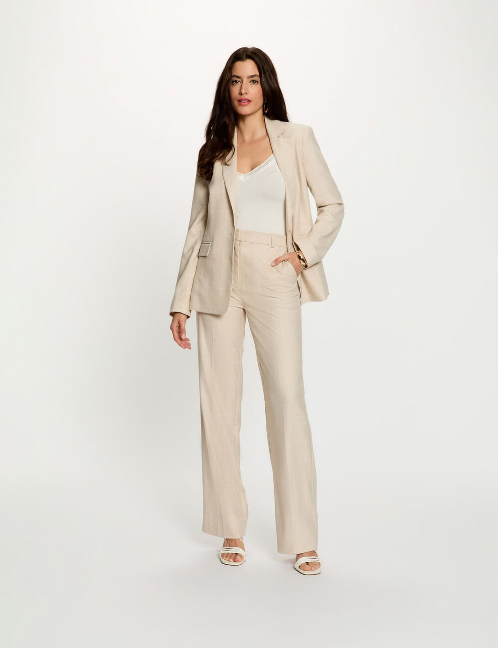 Blazer col tailleur beige femme