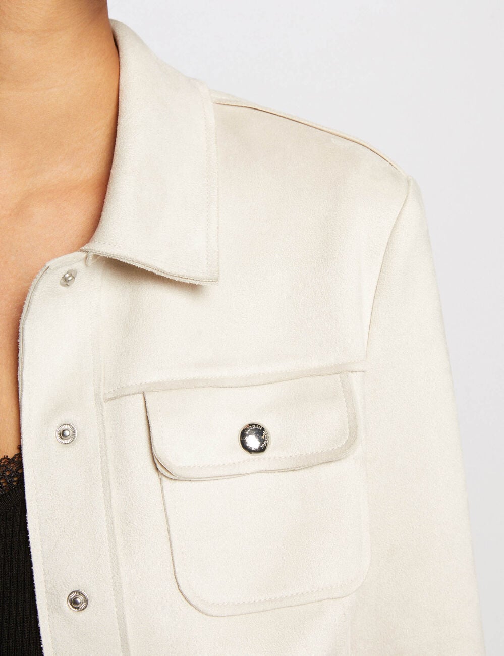 Blouson su&eacute;dine boutonn&eacute; ecru femme