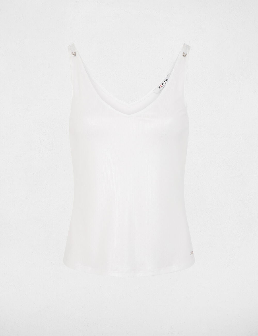 D&eacute;bardeur brillant col v blanc femme