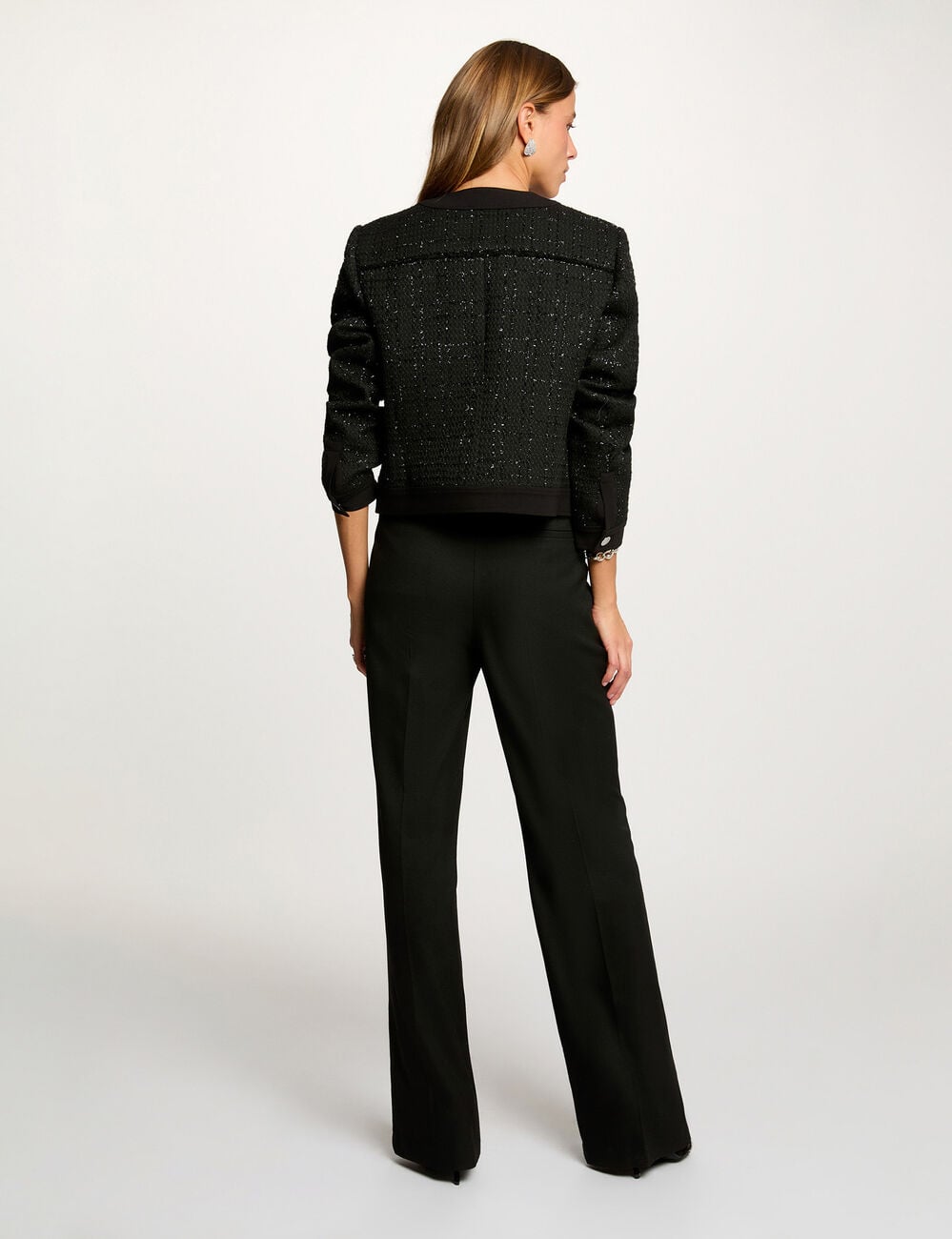 Pantalon flare &agrave; pinces noir femme