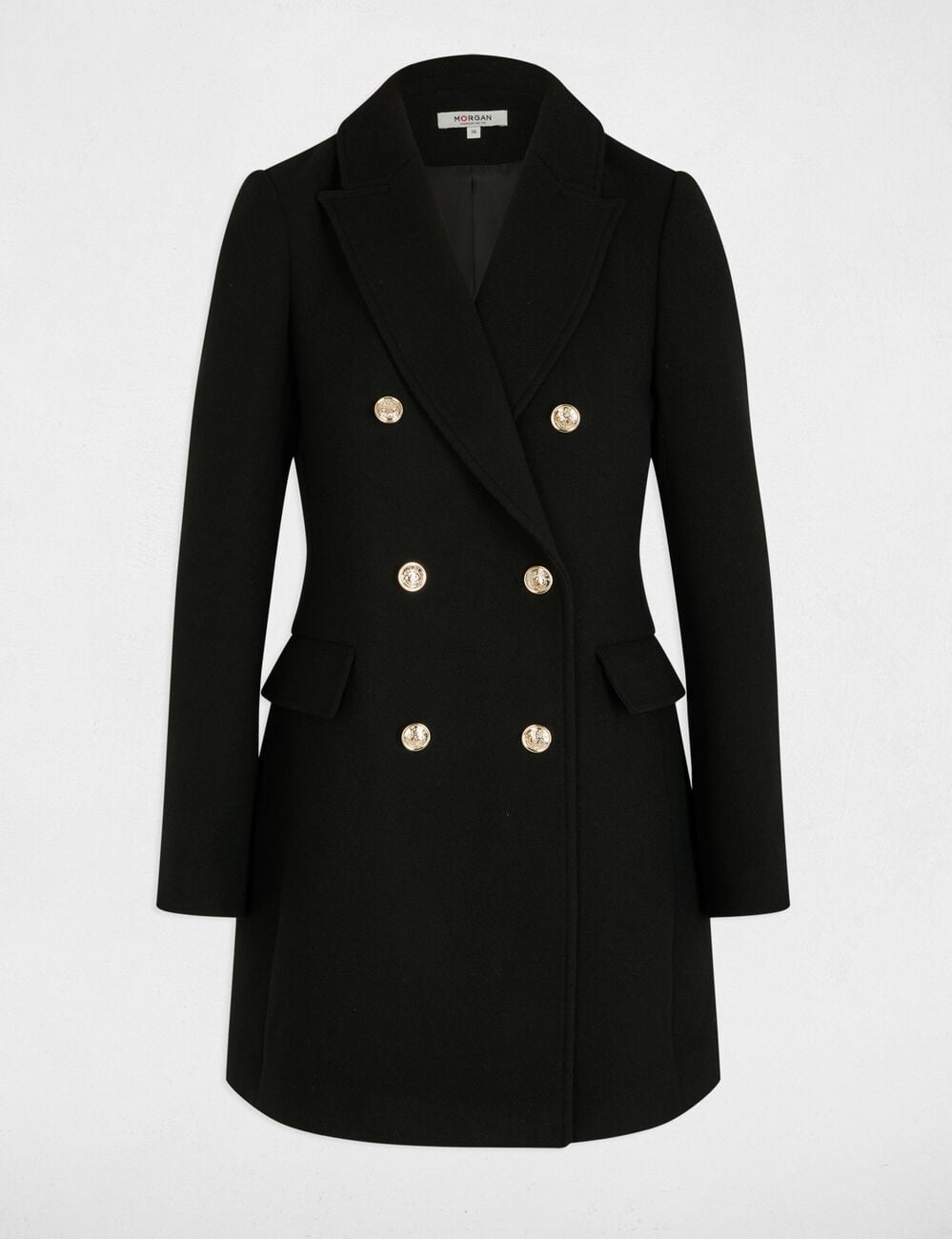 Manteau mi-long avec boutons noir femme