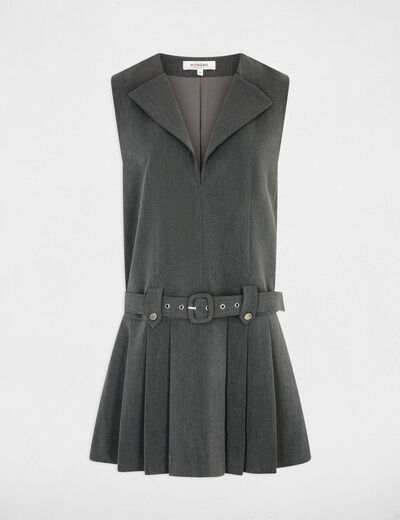Robe ceintur&eacute;e col v gris moyen femme