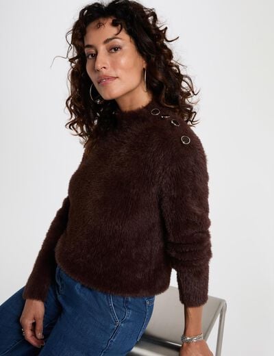 Pull court ajust&eacute; marron fonc&eacute; femme