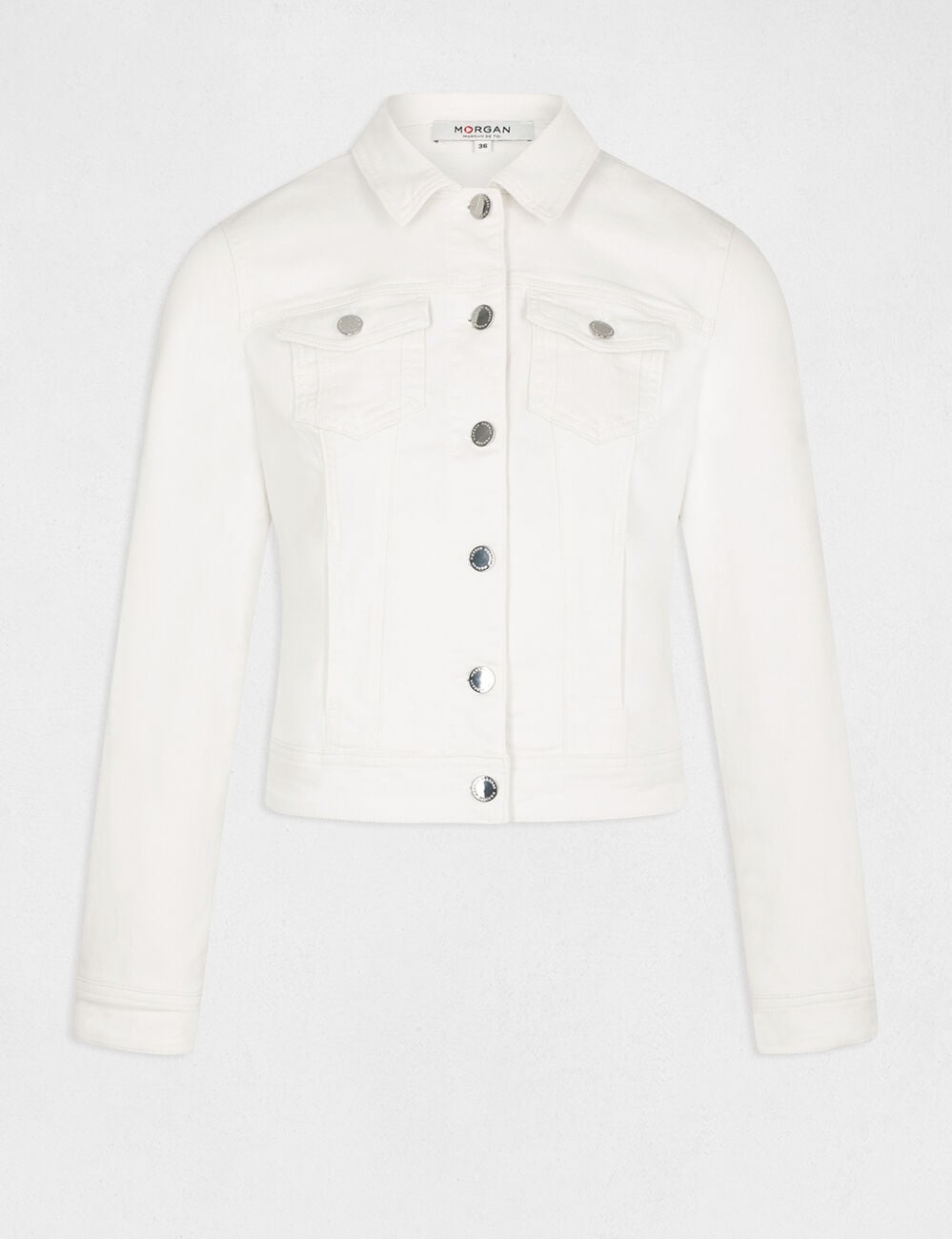 Veste droite boutonn&eacute;e en jean ivoire femme