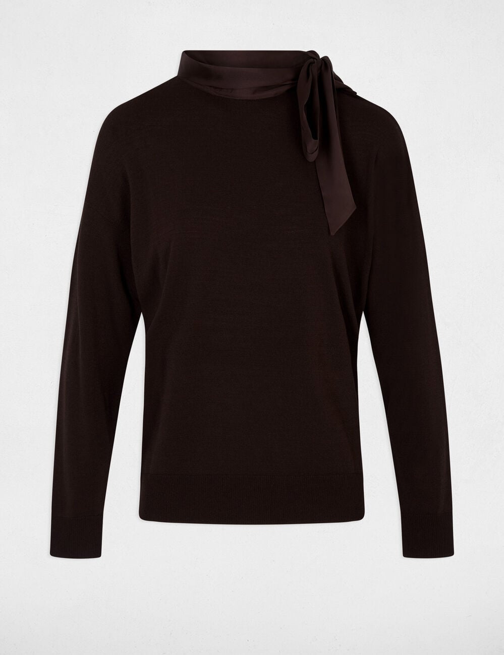 Pull col rond manches longues marron fonc&eacute; femme